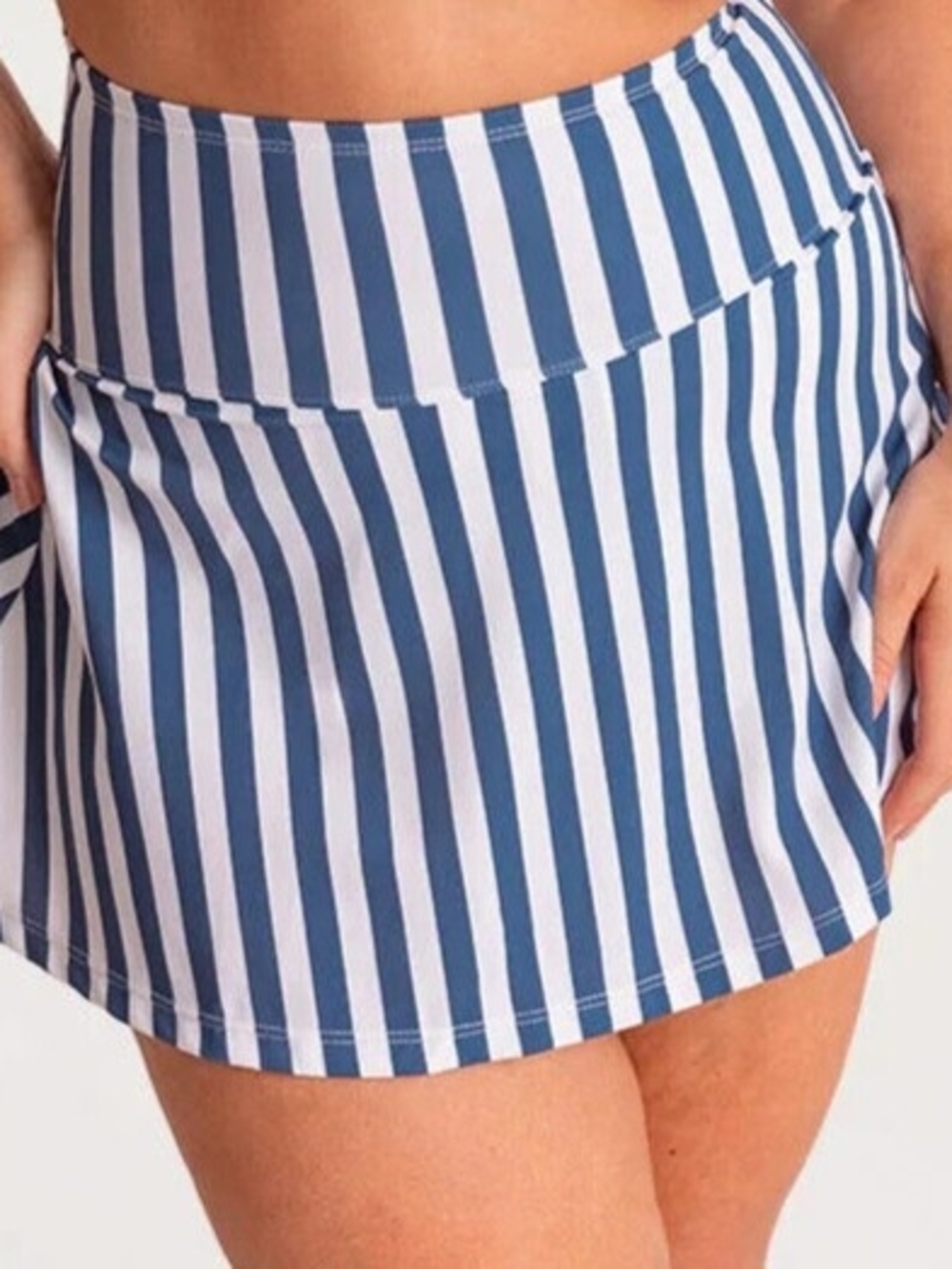 Shapermint Blue and White Striped Swim Skirt